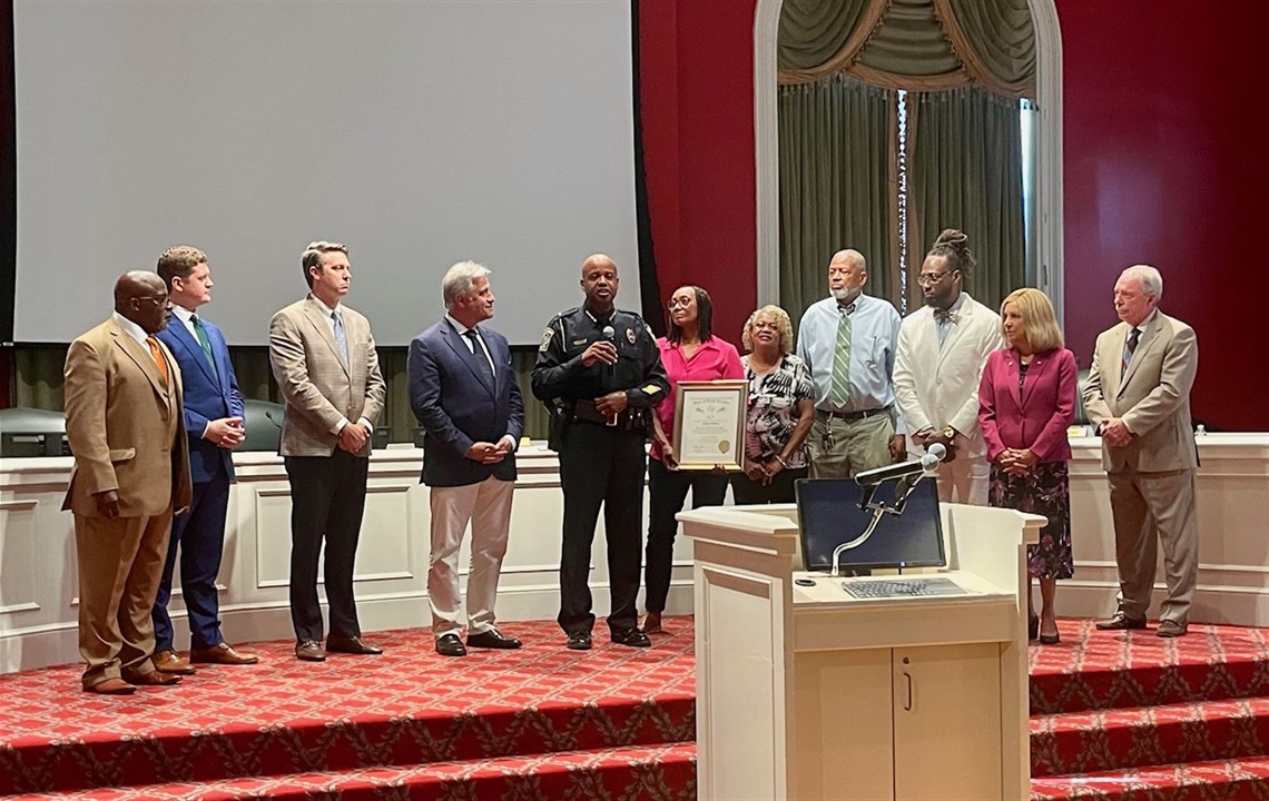 WPD Chief Williams receiving Order of the Long Leaf Pine
