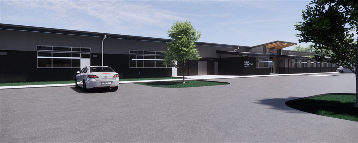 A rendering of the new Parks Facility that will begin construction in 2026