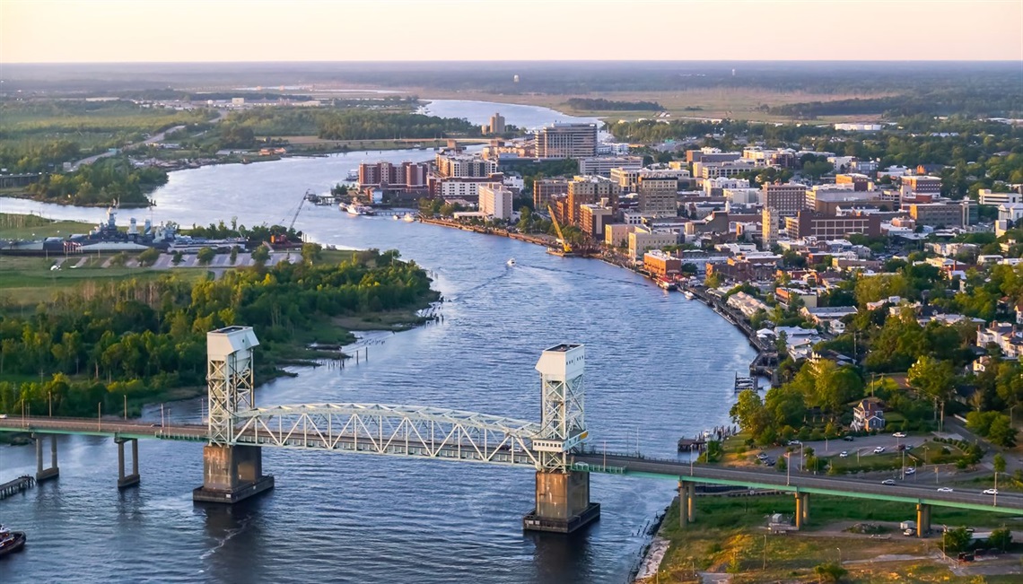 An aerial image of Downtown Wilmington.