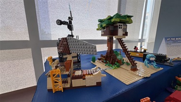a colorful display of Legos shaped like beach animals