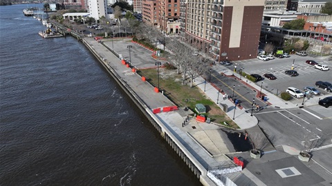 A drone image of the current site of the bulkhead platform