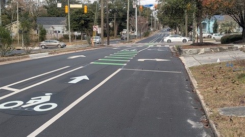 Bike lanes on a city street