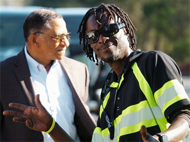 A Parks staffer waves at the camera