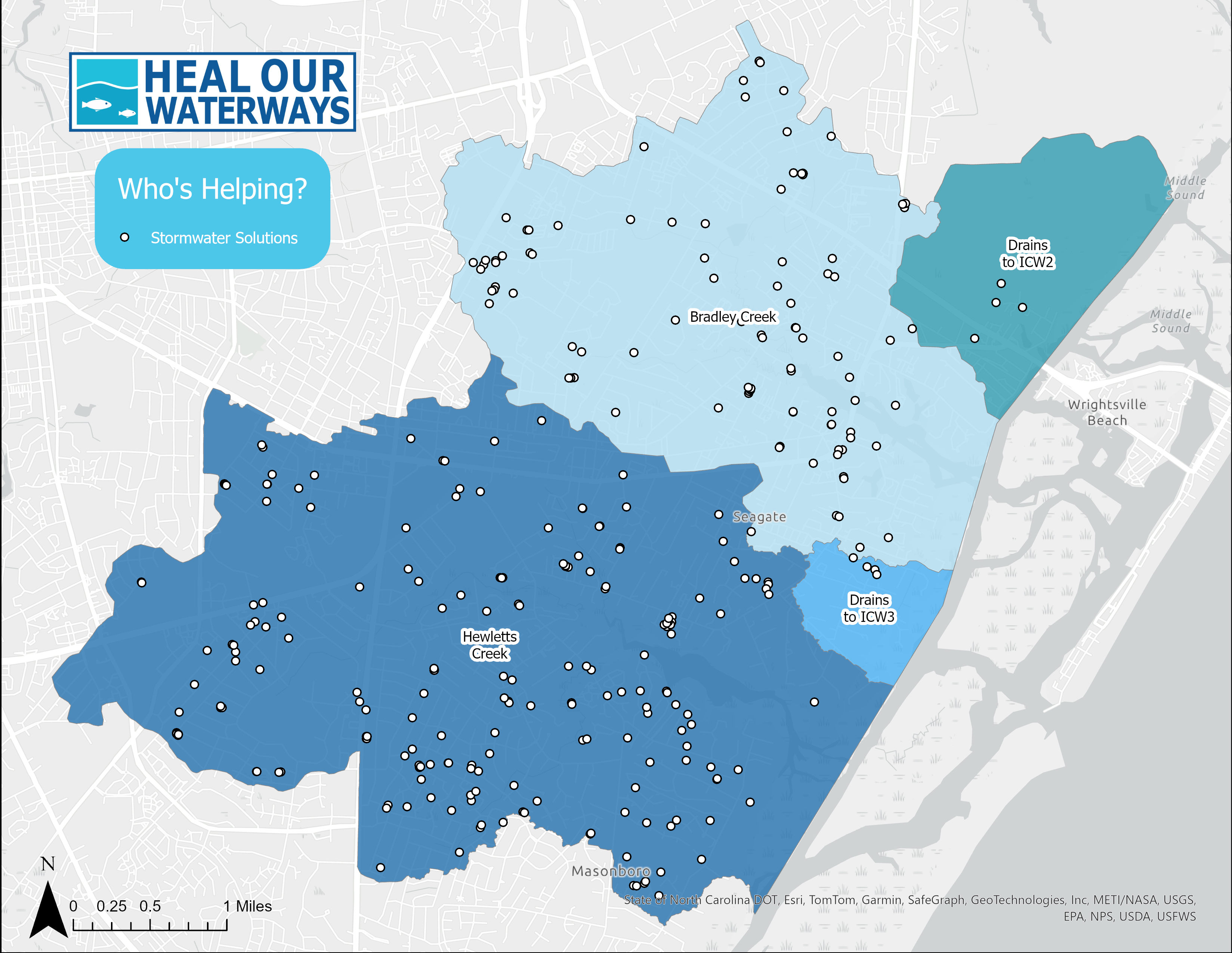 Map showing projects installed in the Bradley and Hewletts Creeks watersheds. 