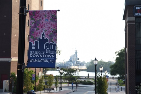 Another image of downtown Wilmington looking toward the River and the battleship in the background