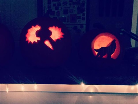 Three carved pumpkins